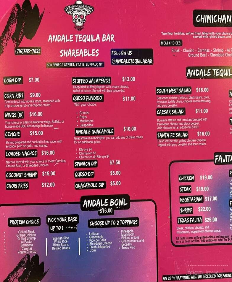 Andale Tequila Bar - Buffalo, NY menu_pic