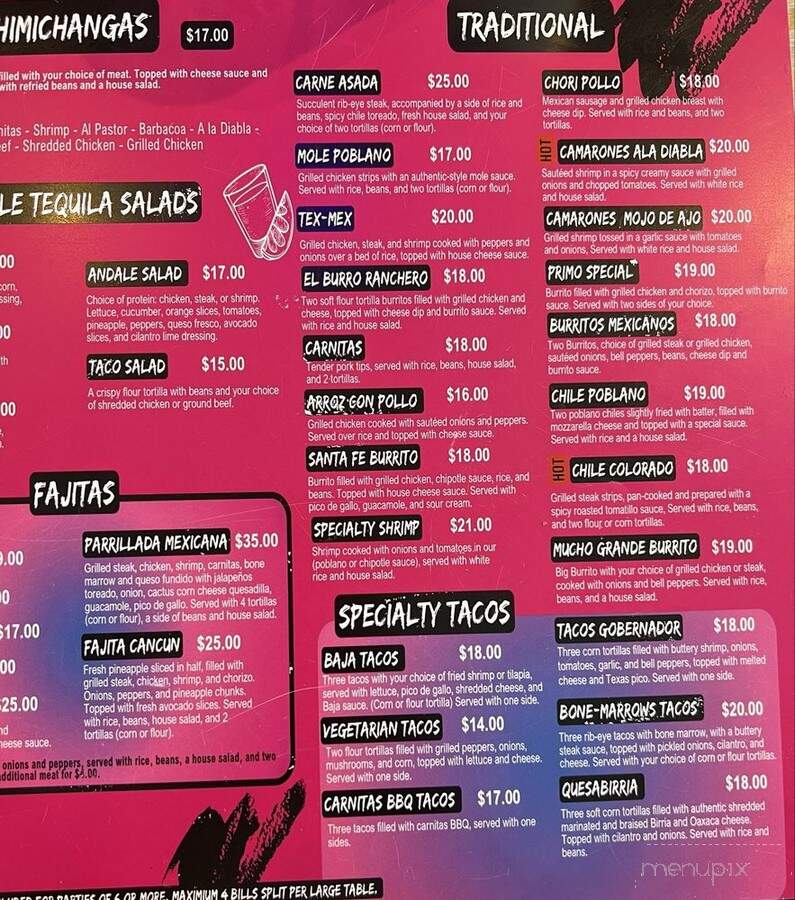 Andale Tequila Bar - Buffalo, NY menu_pic