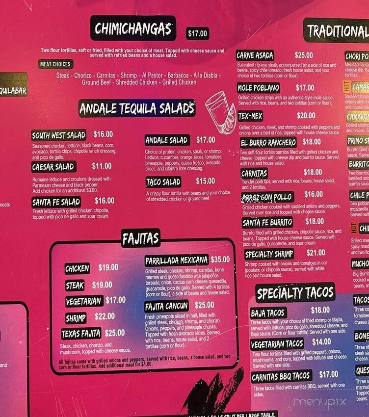 Andale Tequila Bar - Buffalo, NY menu_pic