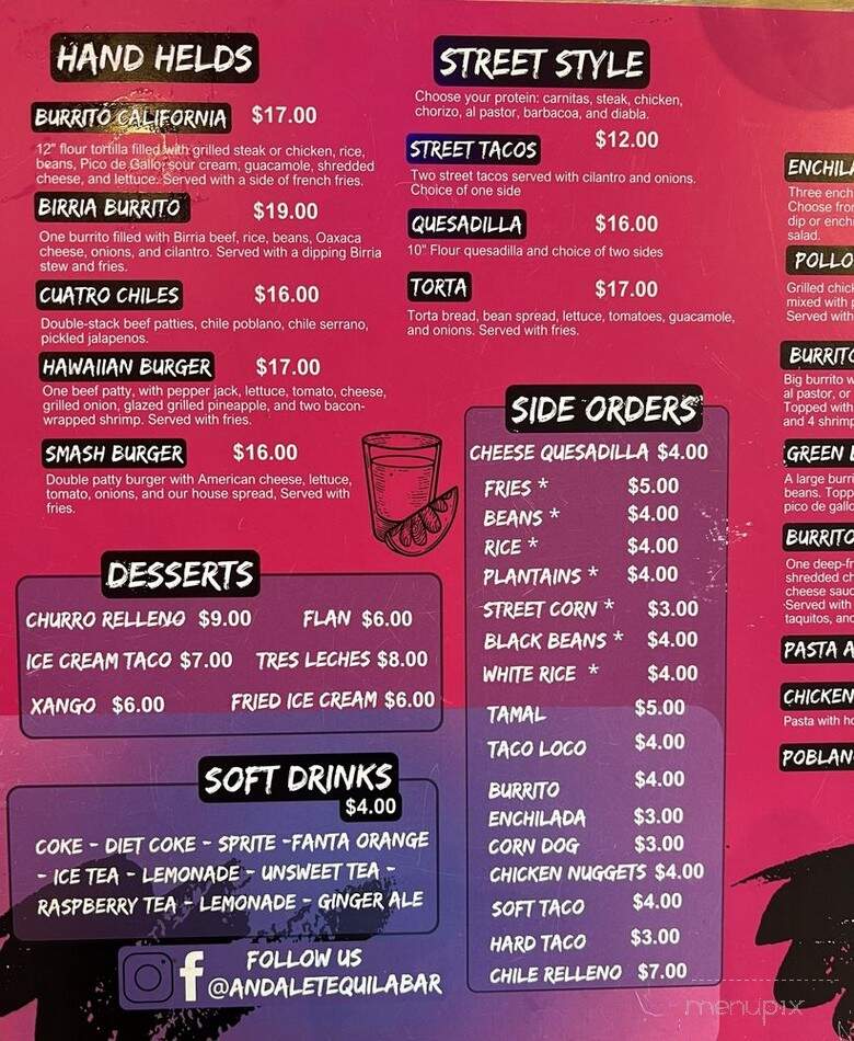 Andale Tequila Bar - Buffalo, NY menu_pic