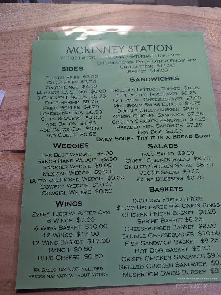 Mckinney Station - Newburg, PA menu_pic