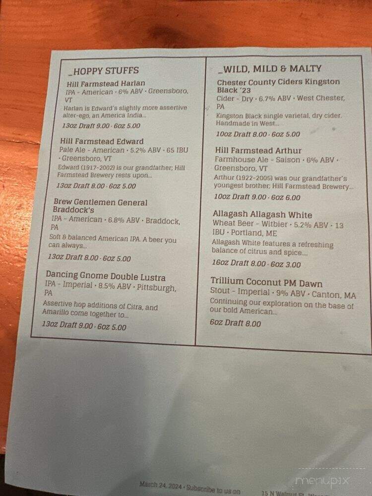 Bierhaul - West Chester, PA menu_pic