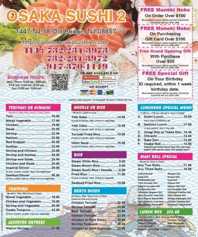 Osaka Sushi 2 - Old Bridge, NJ menu_pic