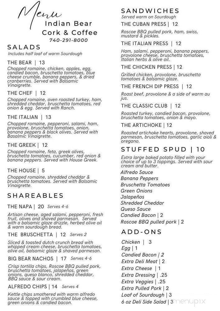 Indian Bear Cork & Coffee - Coshocton, OH menu_pic