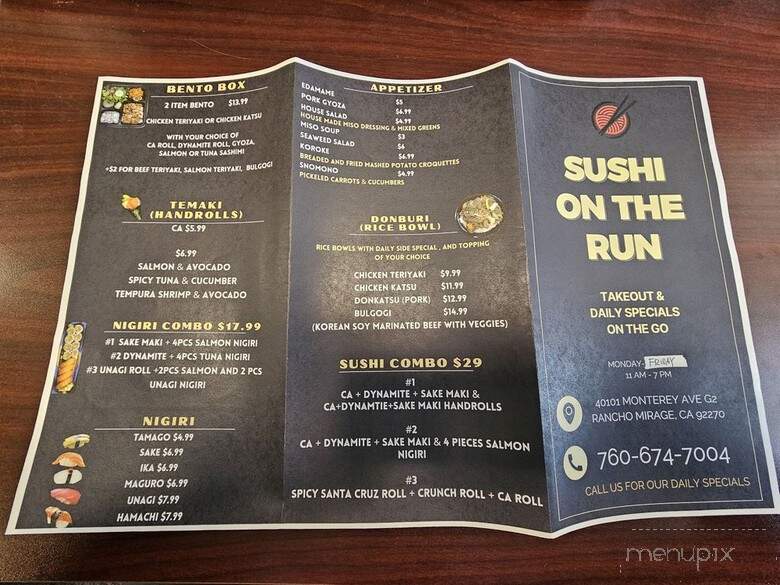 Sushi on the Run - Rancho Mirage, CA menu_pic