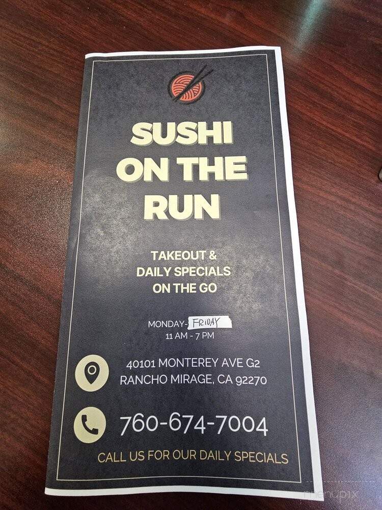 Sushi on the Run - Rancho Mirage, CA menu_pic