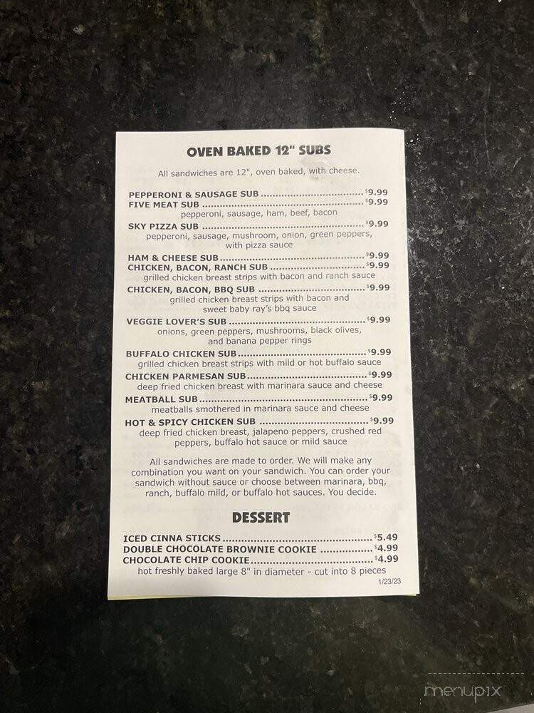 Sky Pizzeria - Shirley, IN menu_pic
