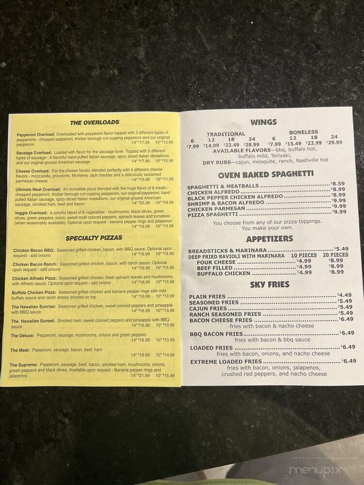 Sky Pizzeria - Shirley, IN menu_pic