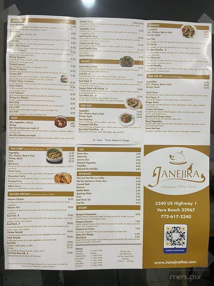 Janejira Thai Restaurant - Vero Beach, FL menu_pic