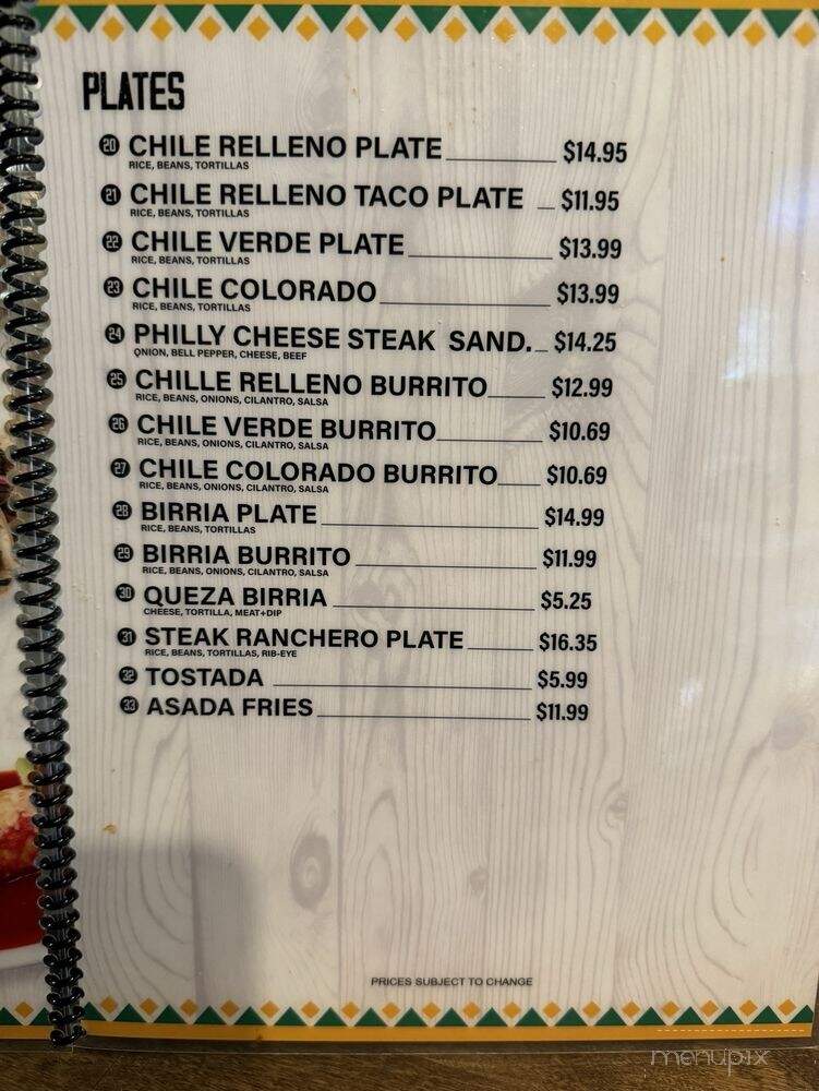 Bonanza Cantina & Mexican Food - Virginia City, NV menu_pic