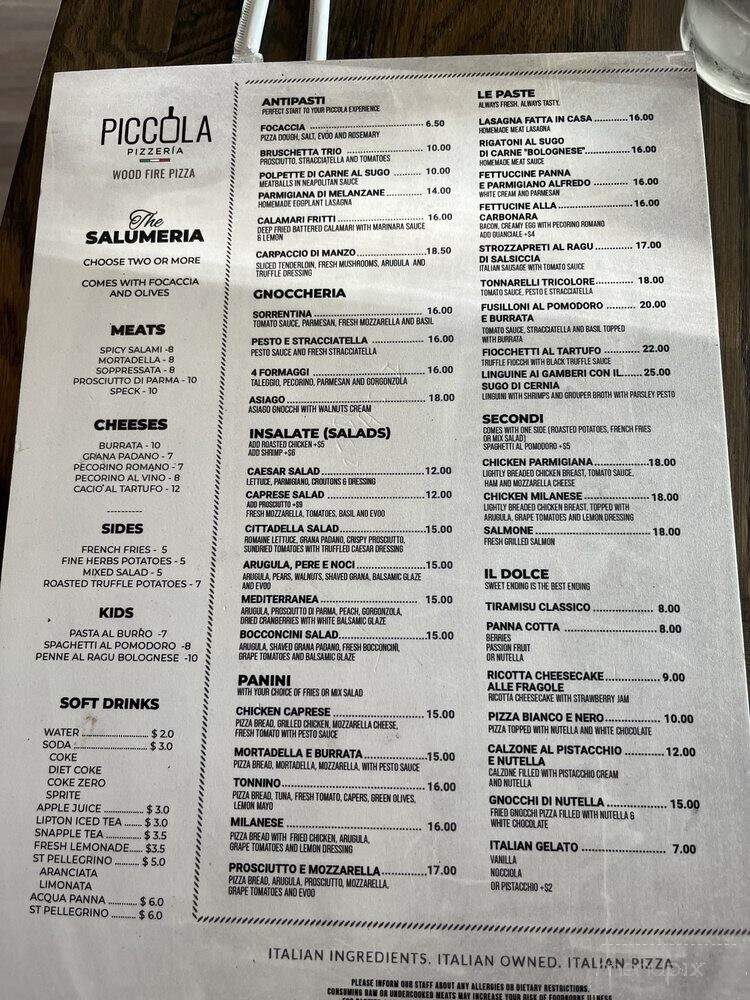 Piccola Pizzeria - Coral Gables, FL menu_pic
