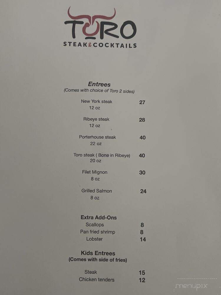 Toro Steak and Cocktails - South Jordan, UT menu_pic