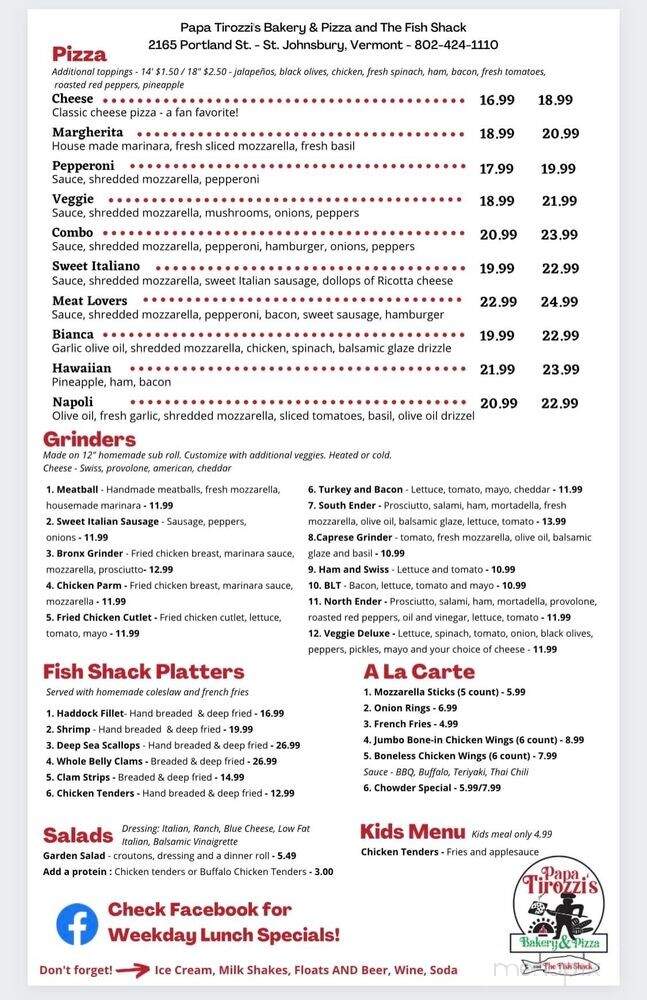 Tirozzi's Bakery - St Johnsbury, VT menu_pic