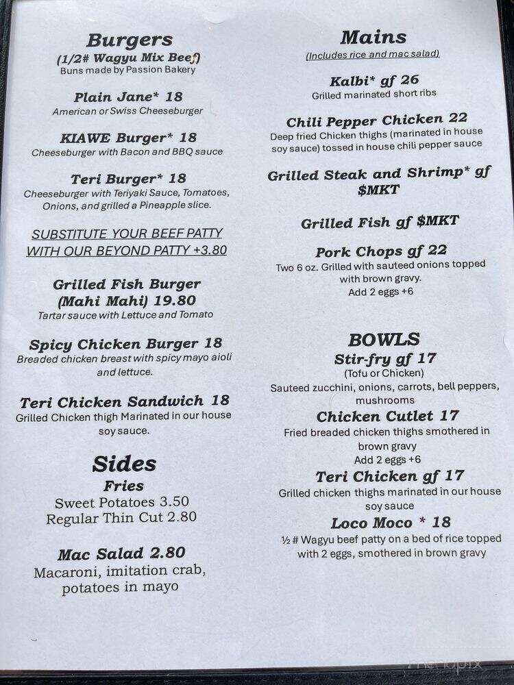Leong's Road House - Kapa'a, HI menu_pic