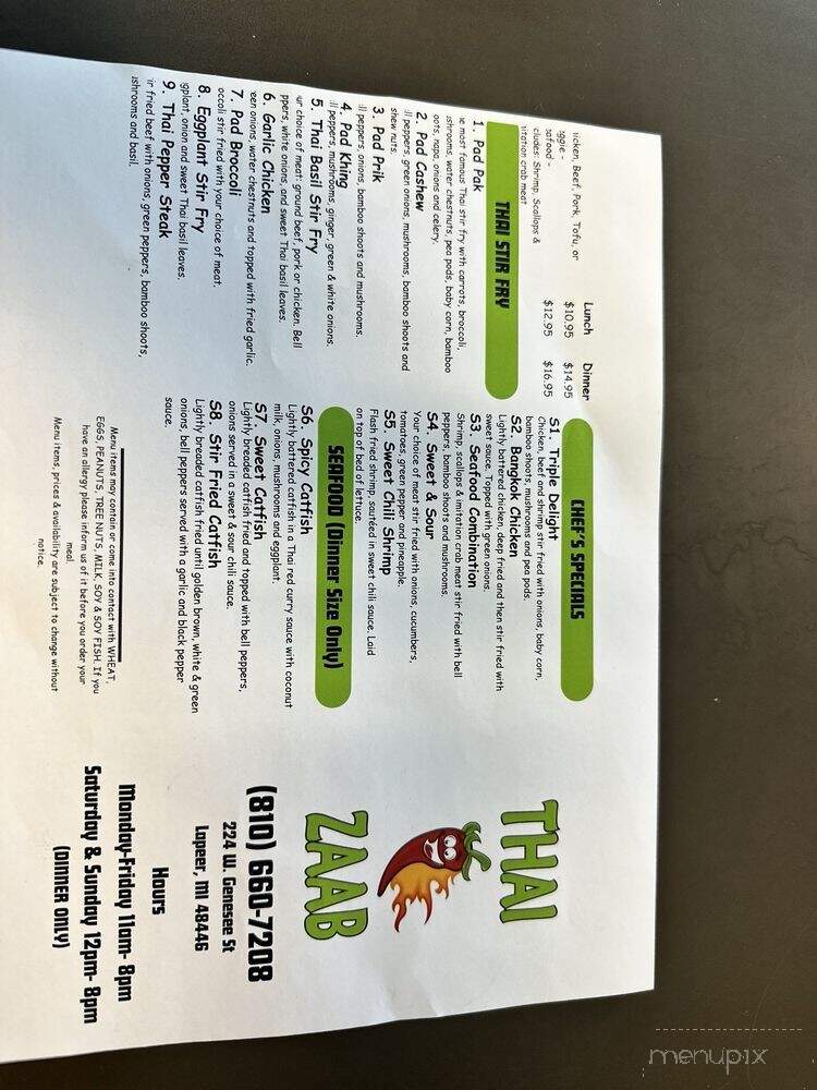 Zaab Thai - Lapeer, MI menu_pic