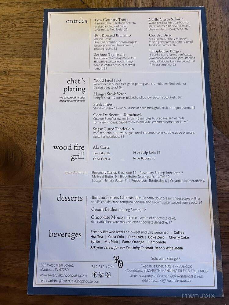River Oak Chophouse - Madison, IN menu_pic