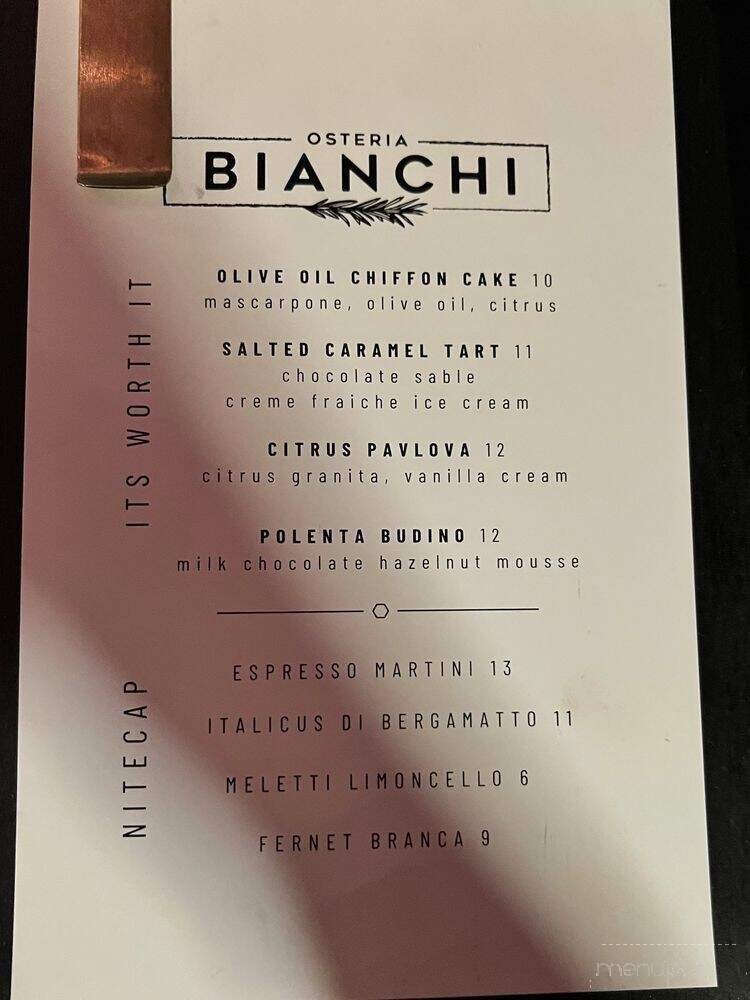 Osteria Bianchi - Kansas City, MO menu_pic