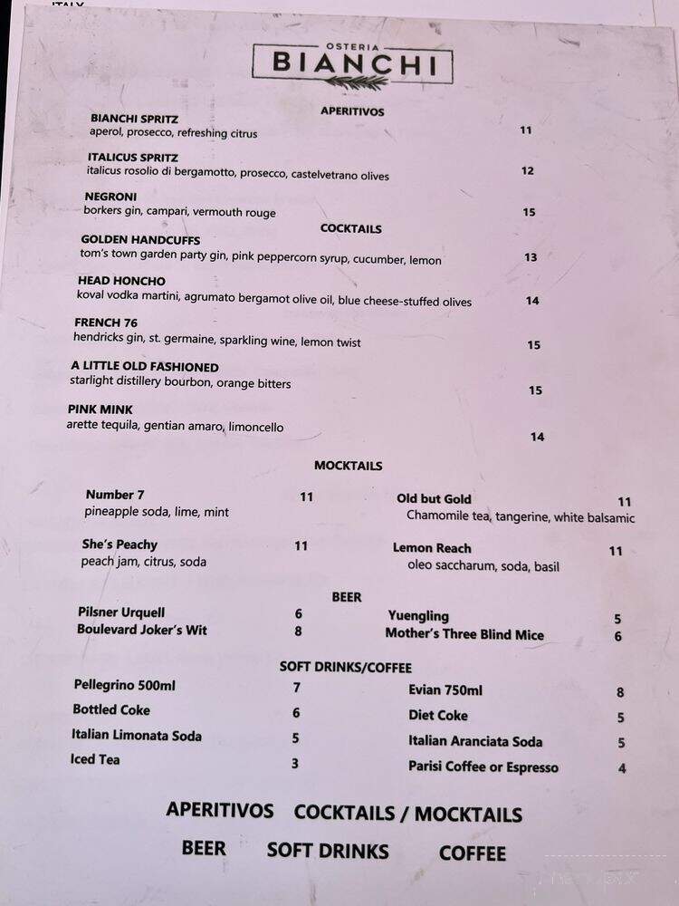 Osteria Bianchi - Kansas City, MO menu_pic