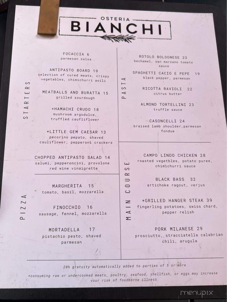 Osteria Bianchi - Kansas City, MO menu_pic