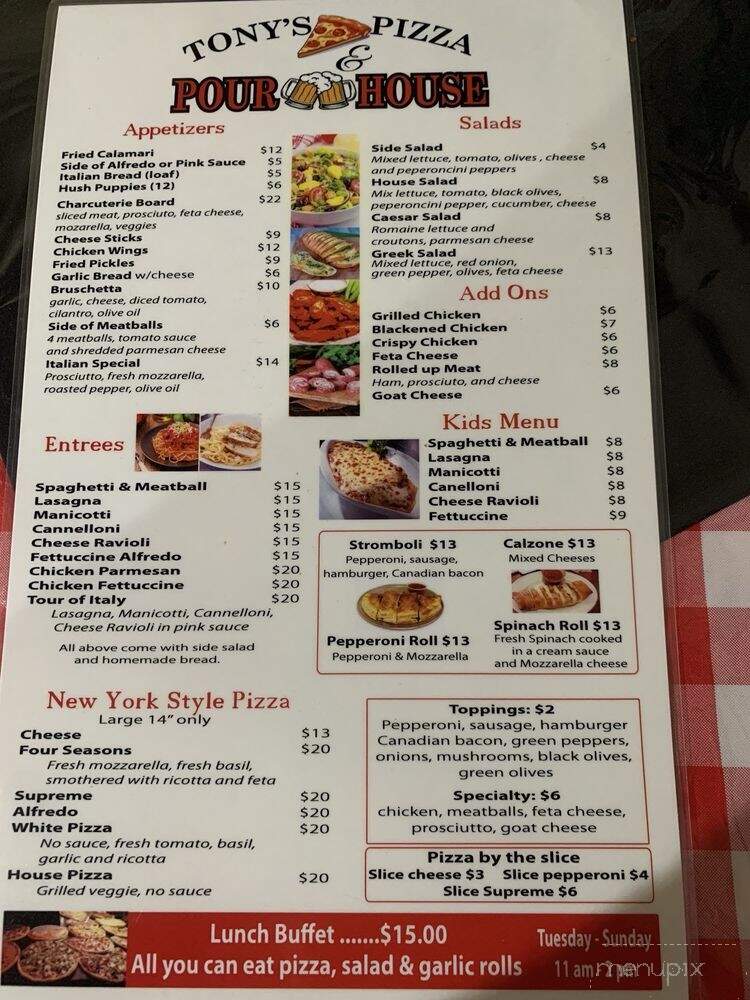Tony's Pizza & Pour House - Fort Worth, TX menu_pic