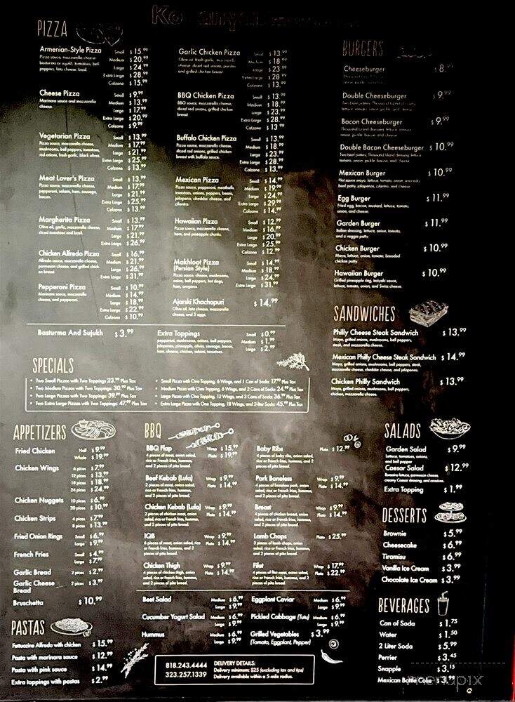 KoZanyan Kitchen and Pizzeria - Glendale, CA menu_pic