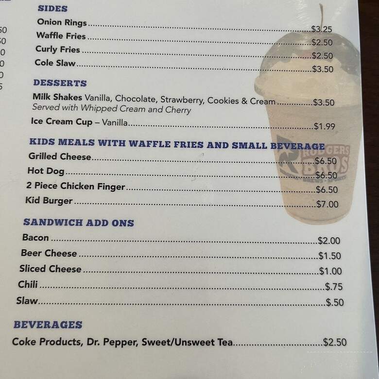 Rodgers Bros - Cullowhee, NC menu_pic