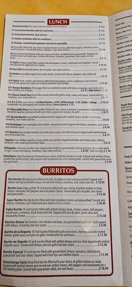 Vallarta Mexican Restaurant - Bryson City, NC menu_pic