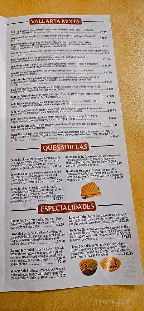 Vallarta Mexican Restaurant - Bryson City, NC menu_pic