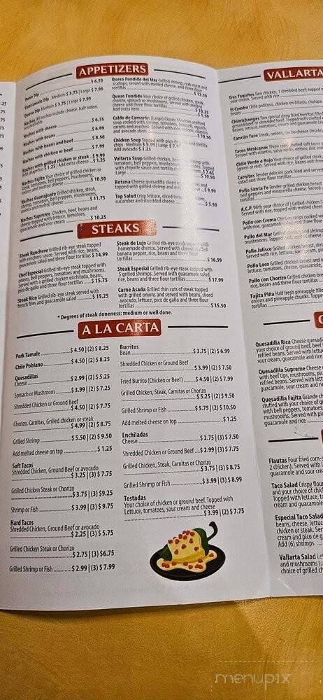 Vallarta Mexican Restaurant - Bryson City, NC menu_pic