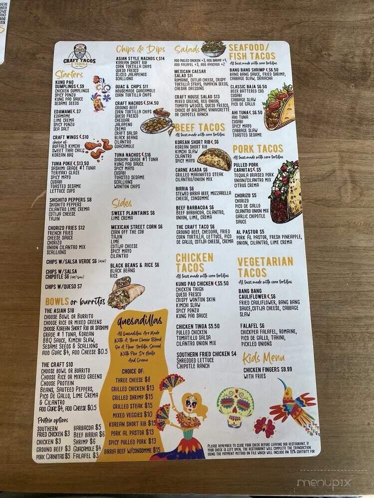 Craft Tacos and Tequila - Mohegan Lake, NY menu_pic