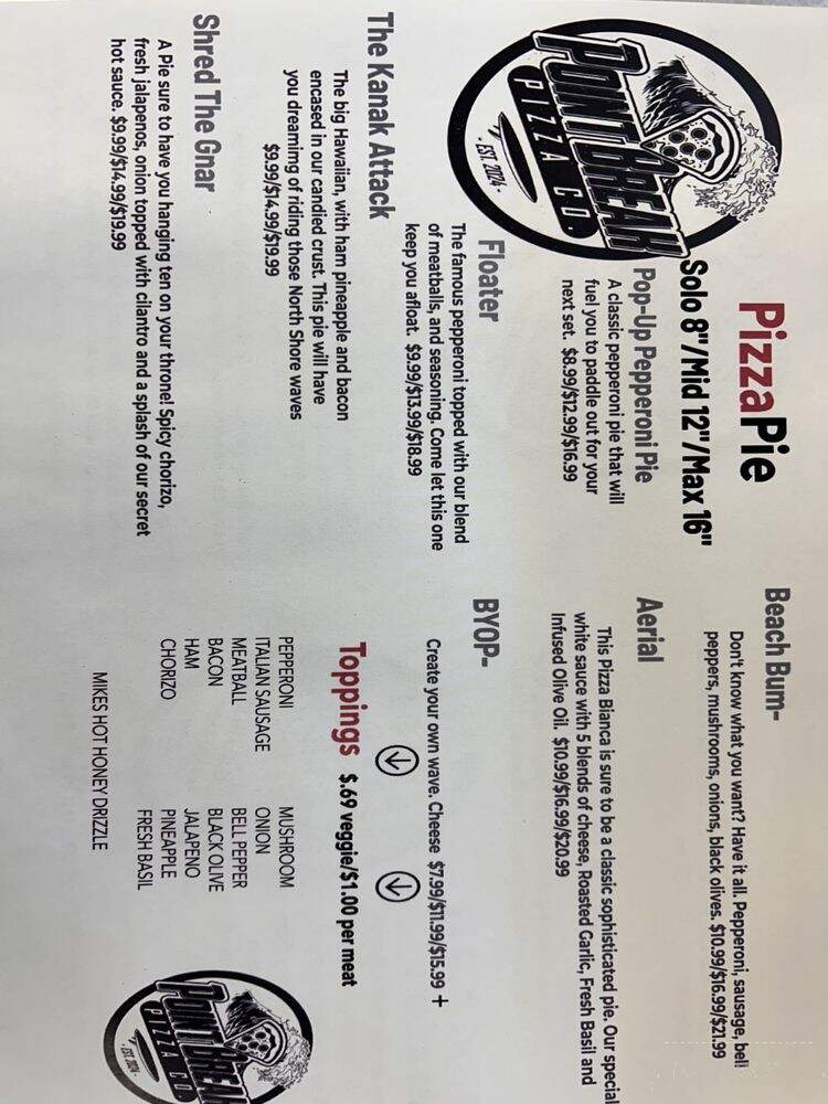 Point Break Pizza - Mexico Beach, FL menu_pic