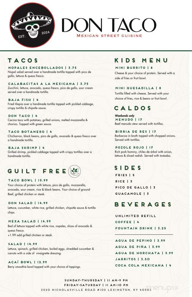Don Taco - Lexington, KY menu_pic