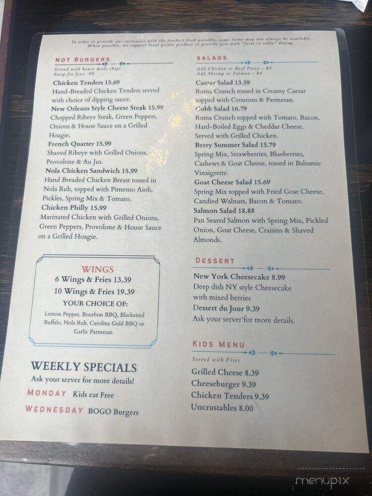 Bourbon St Burgers - Simpsonville, SC menu_pic
