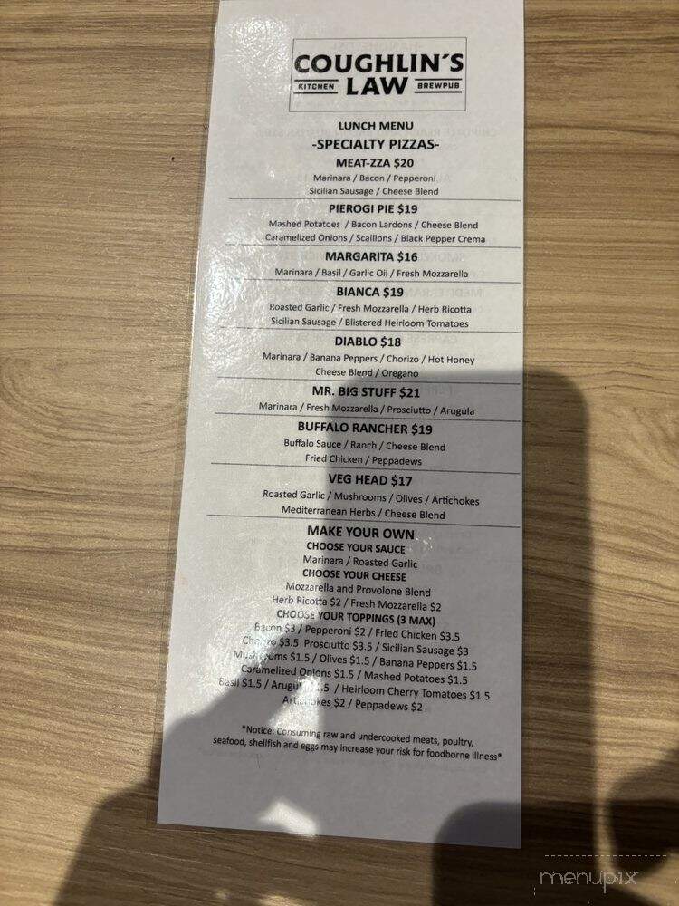 Coughlin's Law Kitchen & Brew Pub - Pittsburgh, PA menu_pic