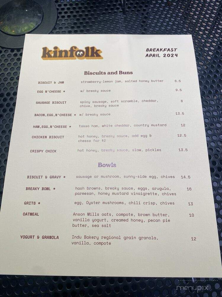 Kinfolk - Memphis, TN menu_pic