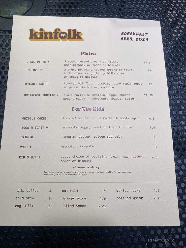 Kinfolk - Memphis, TN menu_pic