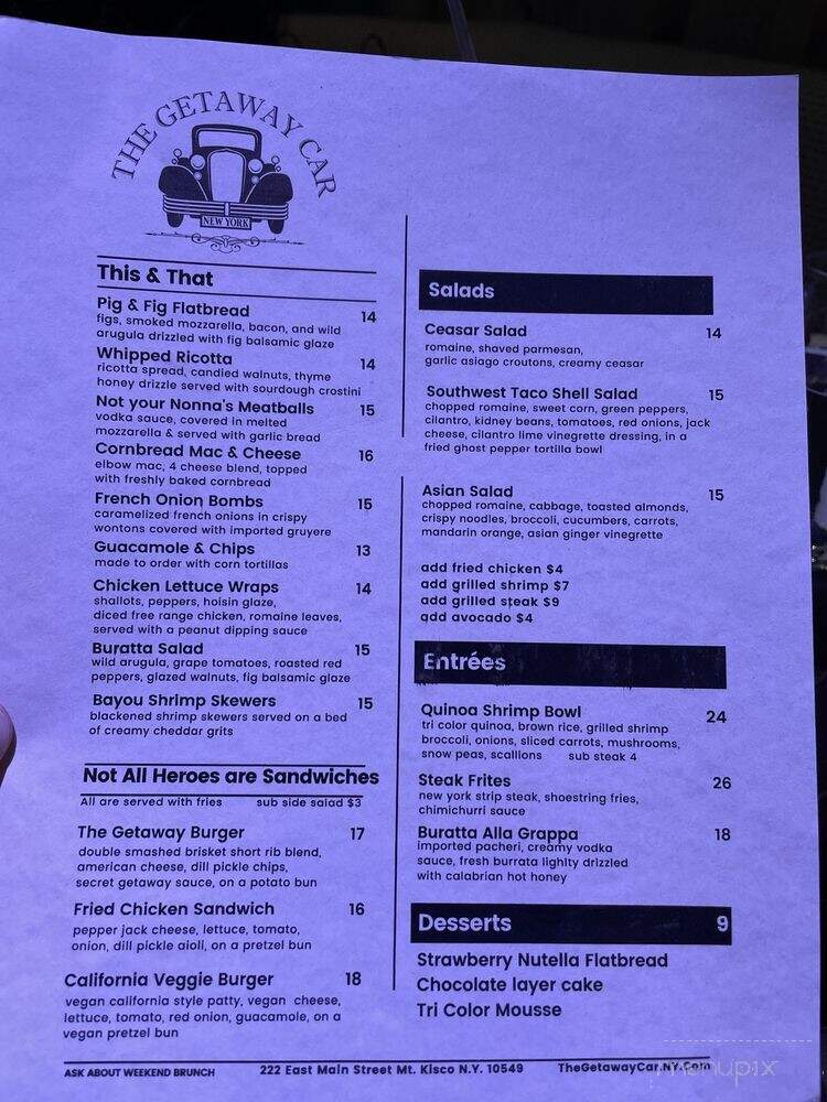 The Getaway Car - Mount Kisco, NY menu_pic
