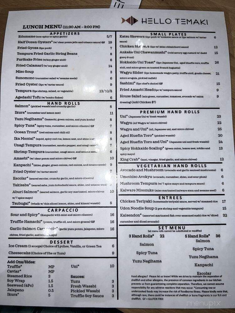 Hello Temaki - Elk Grove, CA menu_pic