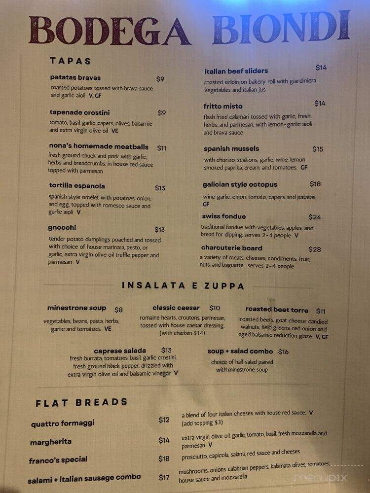 Bodega Biondi - Fair Oaks, CA menu_pic