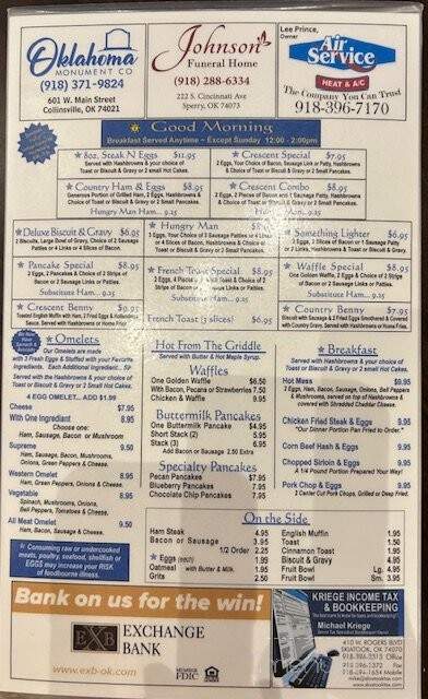Crescent Cafe - Skiatook, OK menu_pic