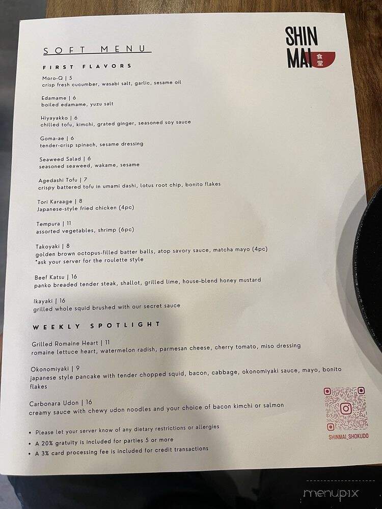 Shinmai Shokudo - Cary, NC menu_pic