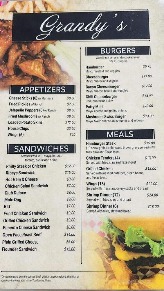 Grandy's Bar and Grill - Crossville, TN menu_pic
