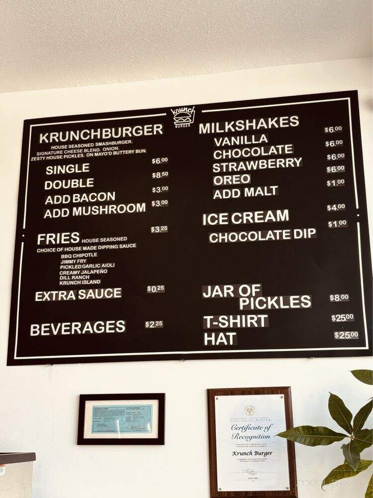Krunch Burger - La Mirada, CA menu_pic