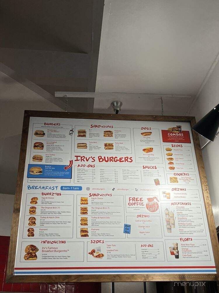 Irv's Burgers - Newport Beach, CA menu_pic
