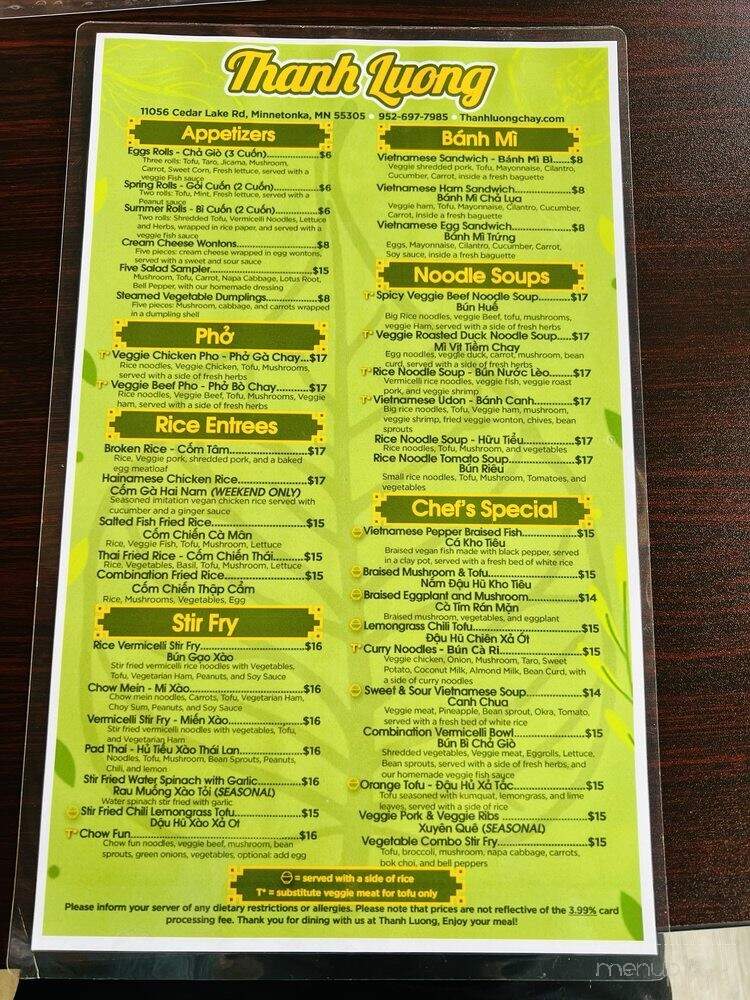 Thanh Luong Vegetarian - Minnetonka, MN menu_pic