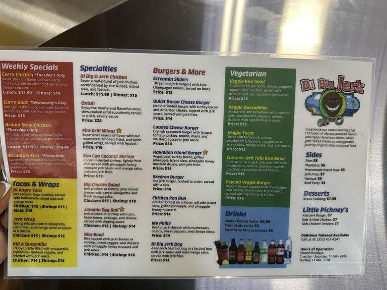 Di Big Jerk - Gainesville, FL menu_pic