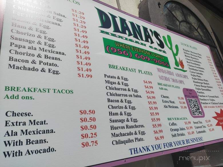 Diana's Mexican Cafe - Edinburg, TX menu_pic