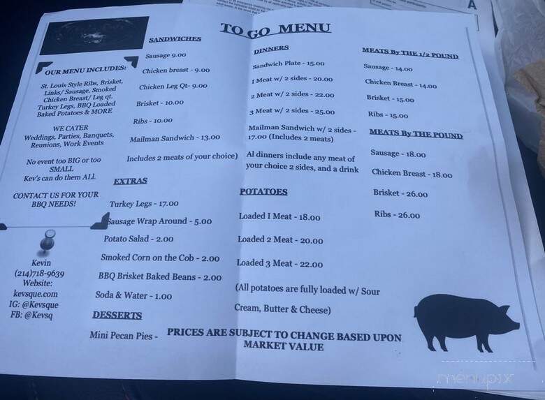 Kev's Que - Grand Prairie, TX menu_pic