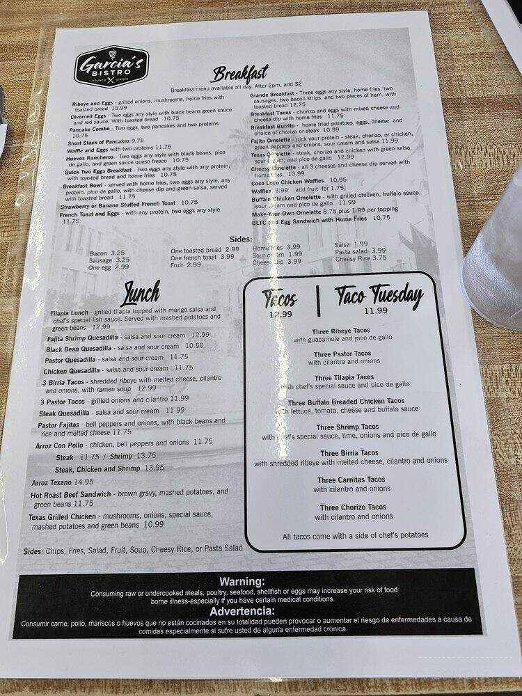 Garcia's Bistro - Salem, VA menu_pic