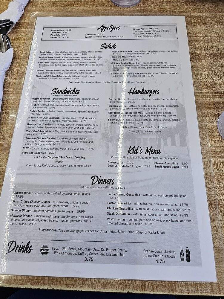 Garcia's Bistro - Salem, VA menu_pic